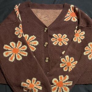 Floral Brown Cardigan Sweater